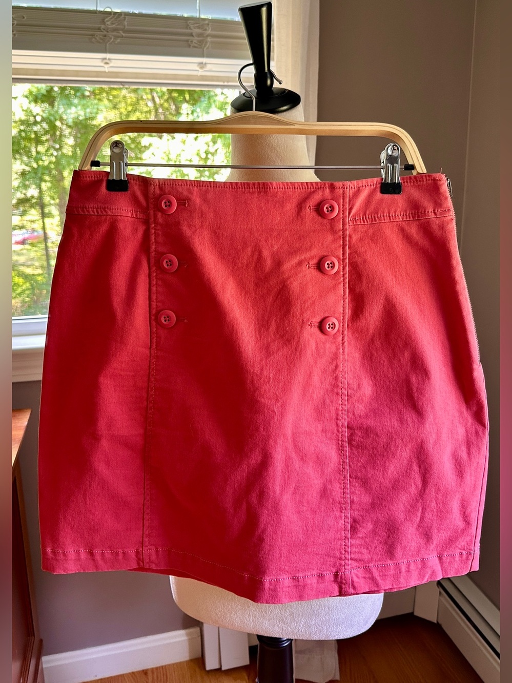 LOFT Coral Double-Button A-Line Skirt